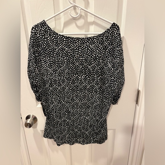 NWT Alfani Black White Ruched Short-Sleeve Top Size 3X - Picture 2 of 5